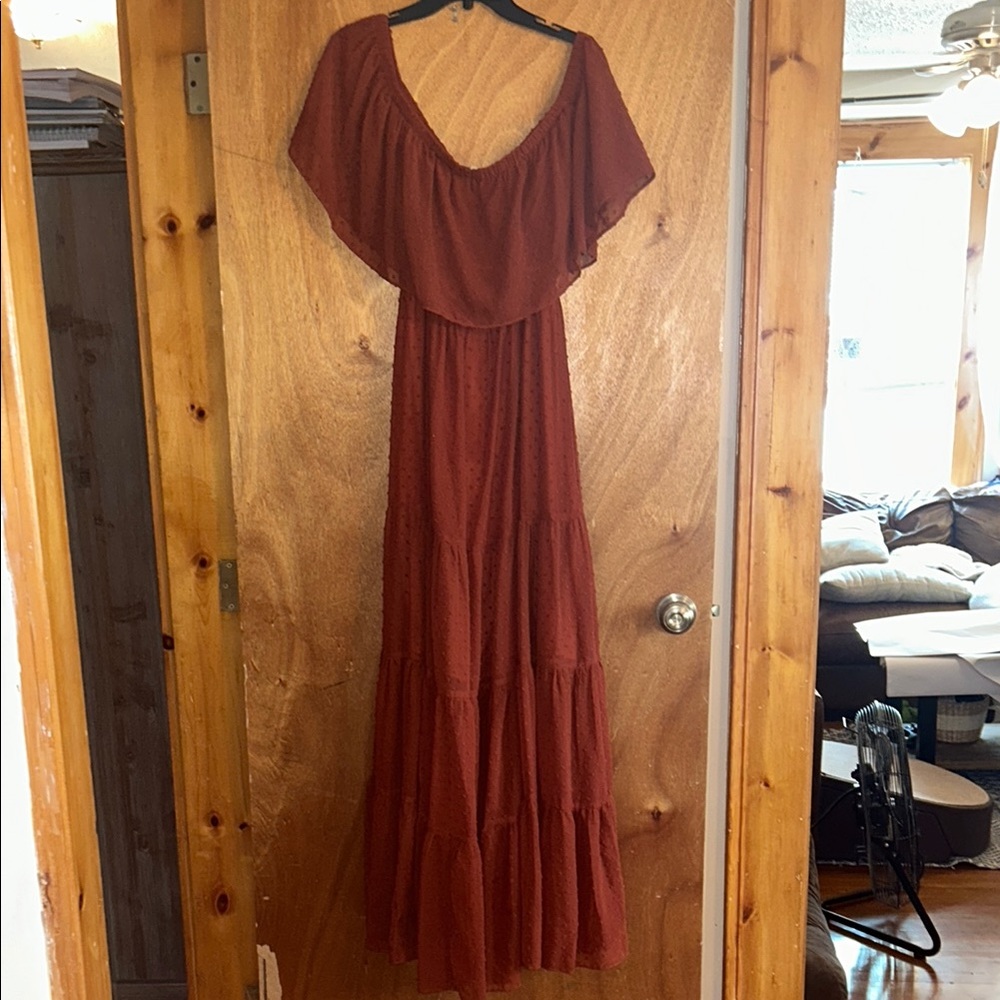 Baltic Born Red Ruffled Swiss Dot Maxi Dress